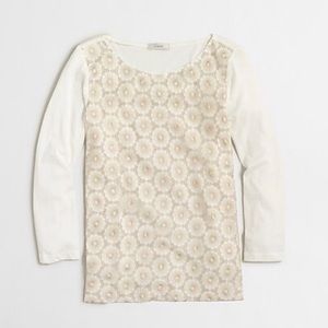 J.Crew 3/4 Sleeve Gold Floral Lace Tee
